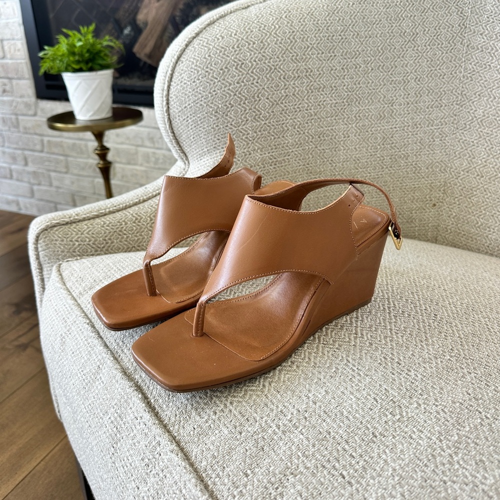 By Anthropologie Elegant Tan Wedge Sandals